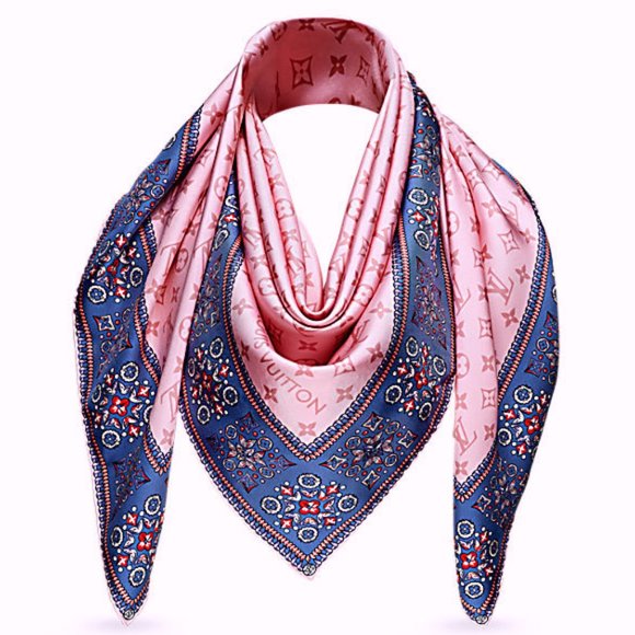 Louis Vuitton Wrap Monogram Logo Oversize Square Barbie Pink Silk Scarf - Picture 2 of 15